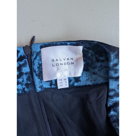 Galvan London Long-Sleeve Deep-V Hammered Velvet Cocktail Dress SZ 4 Blue #1D459 - Picture 8 of 16